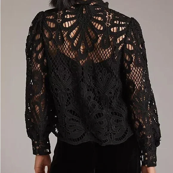 Anthropologie Black Lace Blouse - Picture 2 of 6